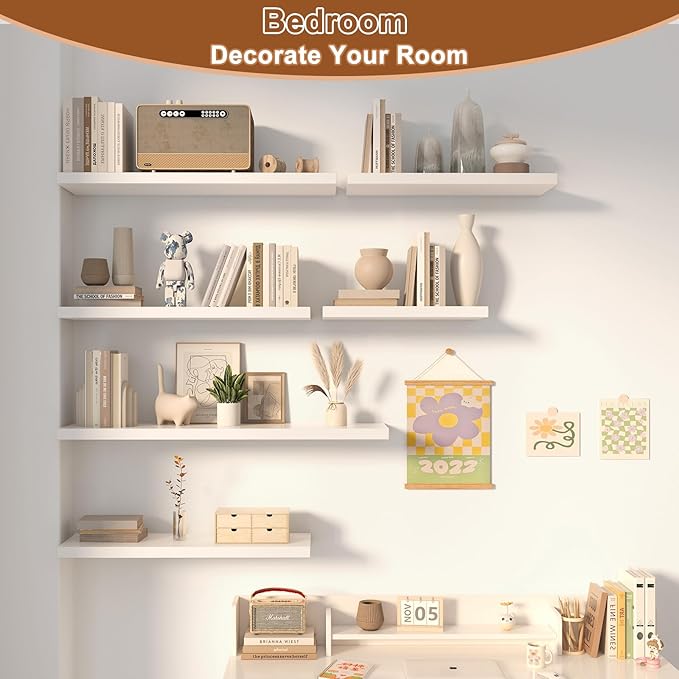 48 Inch Floating Shelf 3 Pack Large Floating Shelves for Wall No Drilling Accessories Included Deep Wall Shelves for Living Room Kitchen Farmhouse 48" W x 12" D x 1.2" White