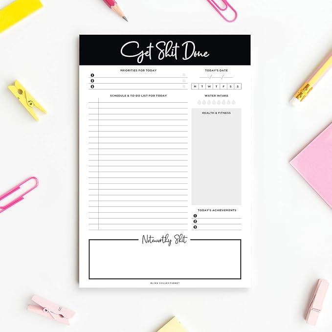 Bliss Collections Daily Planning Pad, To Do List Notebook - Undated Tear-Off Sheets Notepad - Work Calendar, Organizer, Scheduler for Goals, Tasks - Get Stuff Done, 6" x 9", 50 Sheets