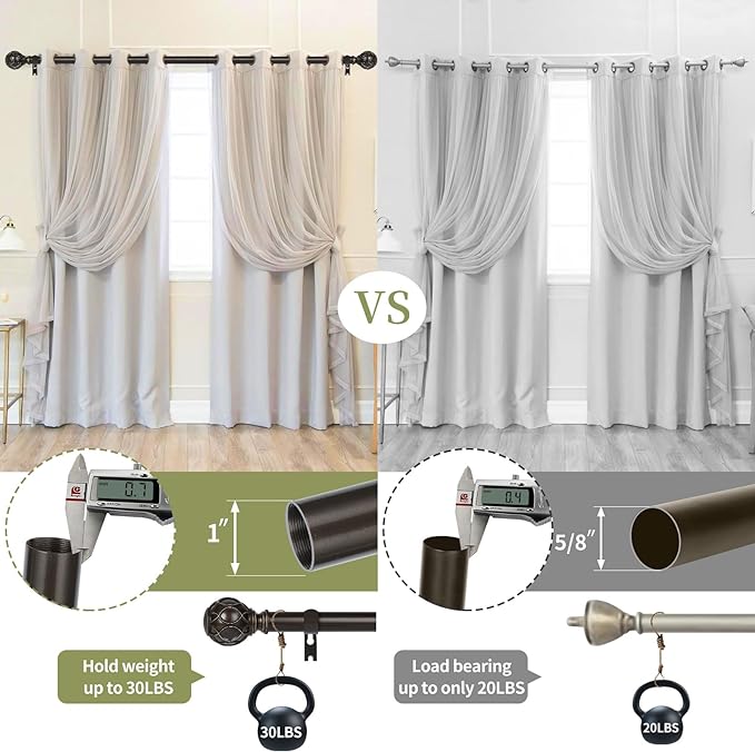 Bronze Farmhouse Curtain Rods for Windows:18-60 Inch Heavy Duty Adjustable Curtain Rod for Bedroom Living Room,Boho Decorative Rustic Drapery Rods with Vintage Coastal Finial,Antique Bronze