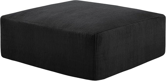 40" Square Stuffed Ottoman Pouf for Sofa Couch, Corduroy Poufs with Foam Chunk Filling, Furry & Fluffy Foot Stool Movable Ottoman. 40 * 40 Floor Poufs Foot Rest for Living Room, Black
