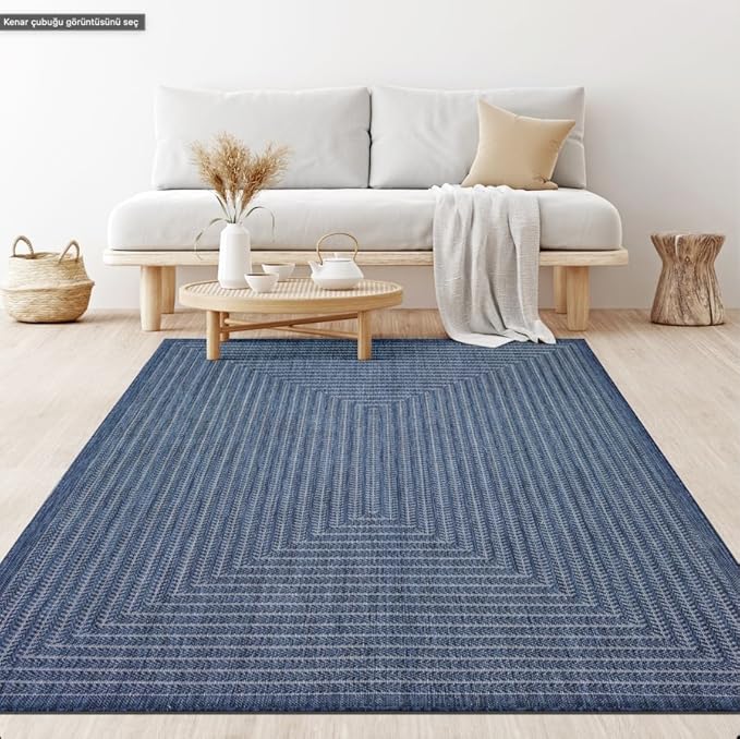 Adiva Rugs Outdoor Indoor Area Rug, Weather Resistant, Easy to Clean, Stain Resistant Floor Mat for Dining Room, Backyard, Deck, Patio (Navy Weiss, 2'6" x 7')