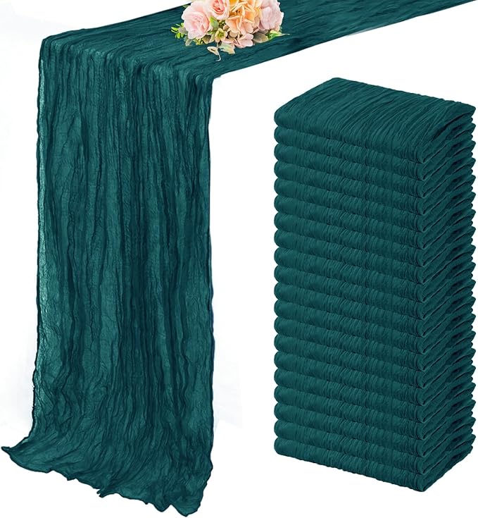 20 Pack Teal 10FT Cheesecloth Table Runner Rustic Gauze Cheese Cloth Table Runner for Wedding Bridal Baby Shower Table Decorations Boho Fabric Sheer Birthday Party Table Decor 20 x 120 Inch Long