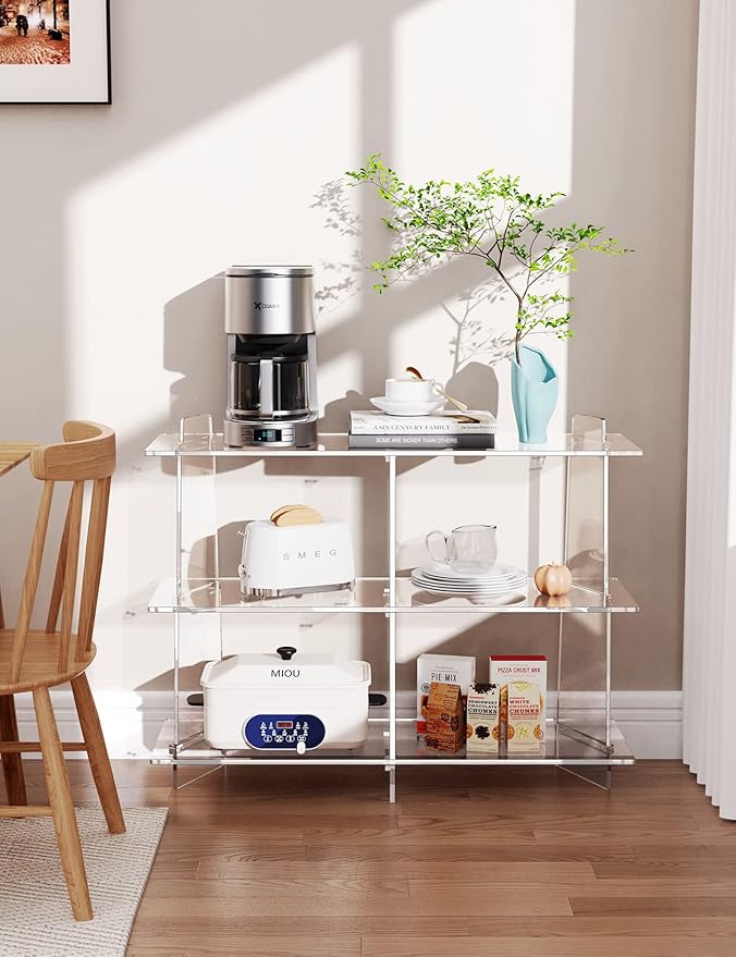 Acrylic Bookshelf, Small 3 Tier Open Bookcase for Small Spaces,Sofa Table, Hallway Entry Table for Home Living Room (Clear, 39.4'' x 11.8'' x 31.5'')