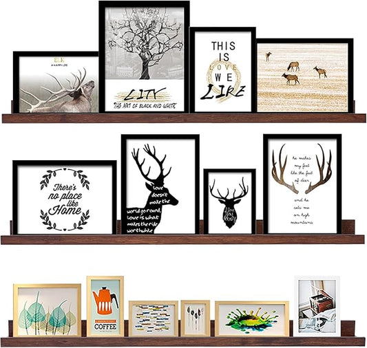 AZSKY Floating Shelves Wall Mount Deep Walnut for Wall Storage 36 Inch Rustic Picture Photo Ledge Shelf with Lip Nursery Book Shelves for Kids Room Bedroom Bathroom Living Room Kitchen Decor Set of 3