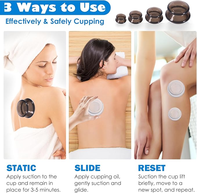 7Pcs Cupping Therapy Set-Professional Silicone Cupping, Suitable for Facial Body Massage/Deep Myofascial Release/Pain Relief/Muscle Relaxation & More (Black,7pcs)