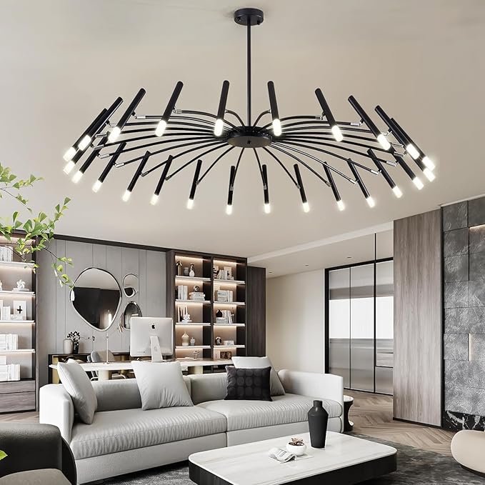 Black Modern Chandelier Large Chandelier Lighting Adjustable Ceiling Pendant Light 24-Light Pendant Light Fixtures for Living Room Dining Room
