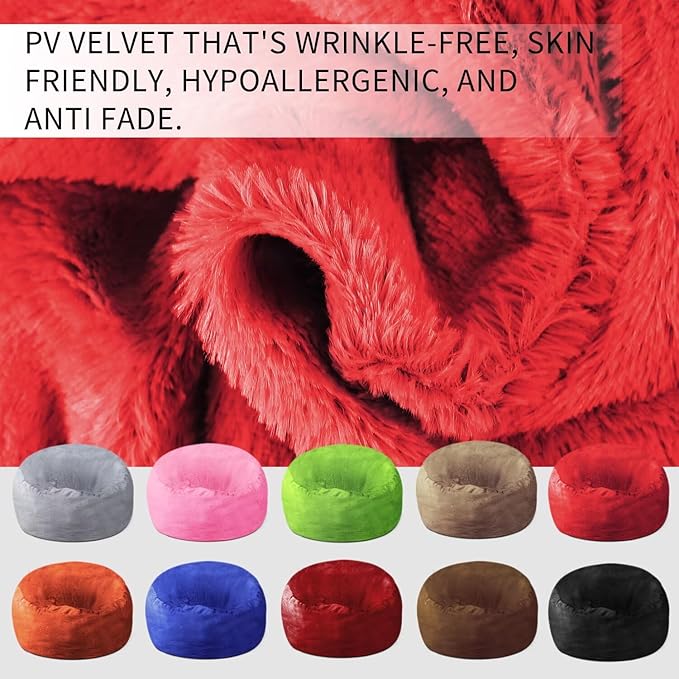 Bean Bag Chair for Adults 8FT,Soft Removable Cover for Teens/Girls Bedroom,Fluffy Giant Round Floor Beanbag Lounger Chairs (No Filler,Big Red)