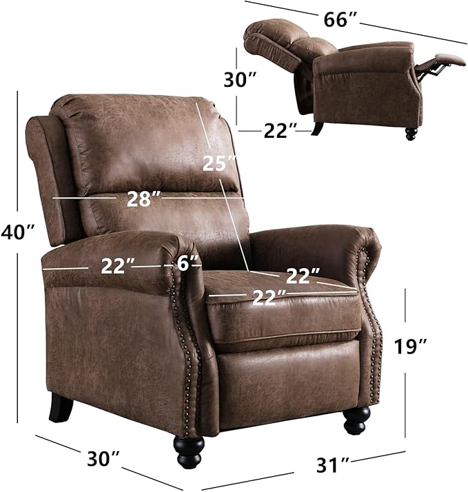 CANMOV Pushback Recliner Chair Set of 2, Faux Leather Armchair Push Back Recliner with Rivet Decoration Single Sofa Accent Chair for Living Room, Chocolate