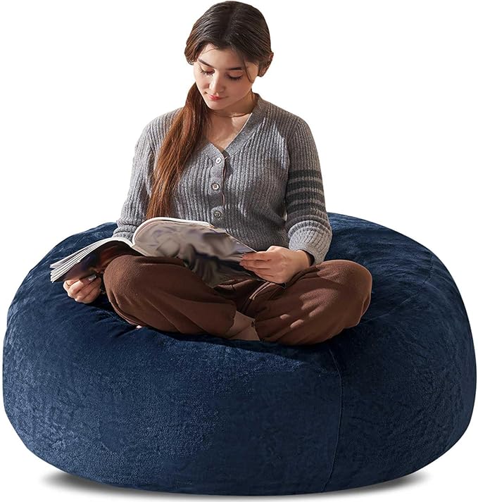 Bean Bag Chair 3Ft, Memory Foam Filled, Large Beanbag Chairs for Adults and Teens, Soft Sofa with Removable Flannel Cover, Round Couch for Living Room Bedroom College Dorm (Blue, 3FT-36×36"×24")
