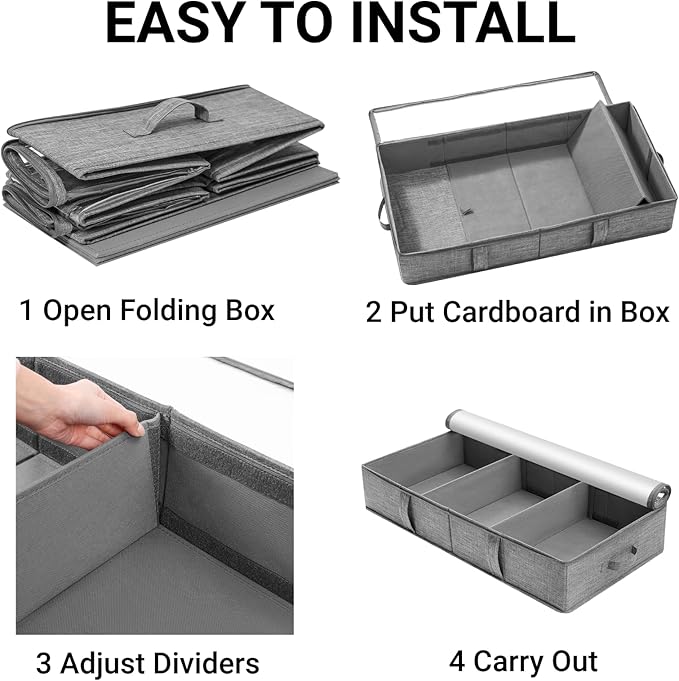 2 Packs Under Bed Storage Containers, Foldable Clothes Draw Organizers with Adjustable Dividers, Handles, Clear Window, Closet Storage Bins for Clothing, Shoes, Blankets