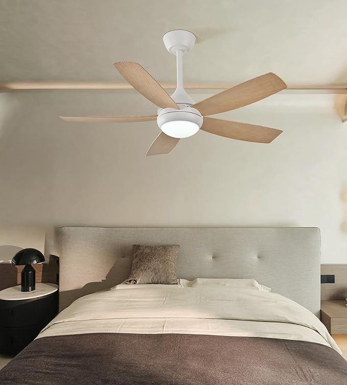 42" Ceiling Fan with Lights, 5 Blades, 6 Speeds DC Reversible, Dimmable, Low Profile Ceiling Fan with Light and Remote Control for Bedroom or Living Room