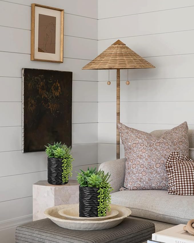 Artificial Succulents in Pots Faux Succulents Plants Fake Succulent Arrangement Potted Plants with Black Ceramic Vase for Office Desk Bathroom Shelf Living Room Indoor Home Decor Large