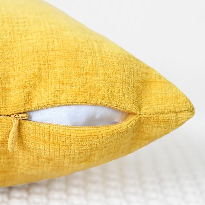 CaliTime Throw Pillow Covers Decorative 18 X 18 Inches Pack of 2 Cozy Chenille Cushion Cases for Couch Sofa Bed Living Room Home Mustard Yellow