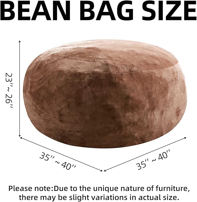 Bean Bag Chair 3Ft, Memory Foam Filled, Large Beanbag Chairs for Adults and Teens, Soft Sofa with Removable Flannel Cover, Round Couch for Living Room Bedroom College Dorm (Coffee, 3FT-36×36"×24")