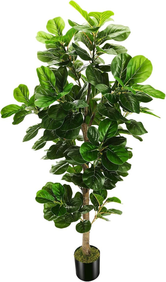 6ft Artificial Fiddle Leaf Fig Tree (72in) with Plastic Nursery Pot Faux Tree, Ficus Lyrata Fake Plant for Office House Farmhouse Living Room Home Decor (Indoor/Outdoor)