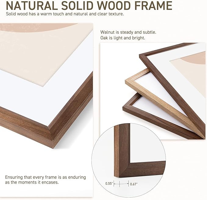 16x24 Poster Frame Natural Solid Walnut Photo Frames with 12x18 Removable Mat Wall Hanging Large Handcrafted Frame with HD Plexiglass Wall and Tabletop Display Large Picture Frame