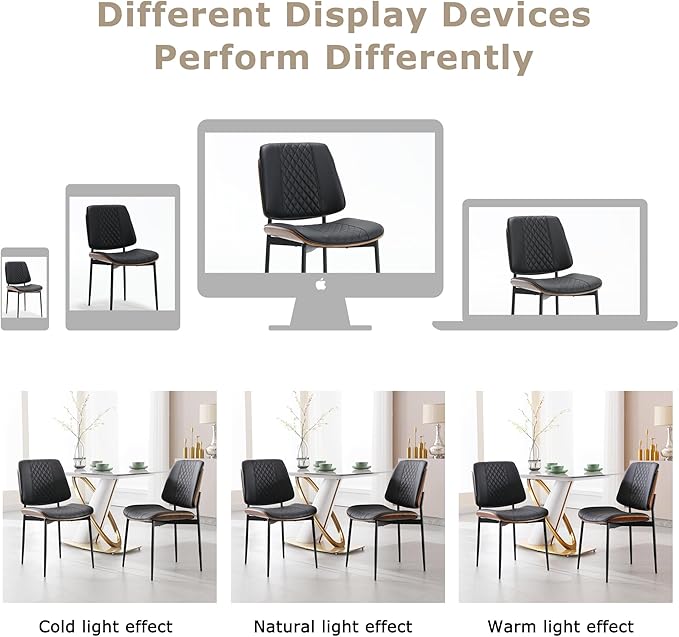 BV Dining Chairs Set of 4, PU Leather Armless Kitchen Chair in Modern Walnut Style, Mid Century Bentwood Side Chair with Metal Legs, Retro Accent Guest Chair for Kitchen Dining Room(Black)