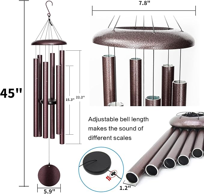 45'' Large Wind Chimes for Outside with Deep Tone, Wind Chimes Outdoor Garden & Patio Hanging Décor, Sympathy Gifts. Bronze