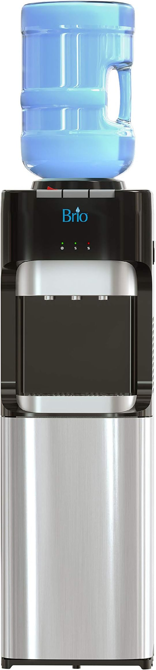 Brio Essential Series Top Loading Water Cooler Dispenser - Tri Temp Dispense, Child Safety Lock, Holds 3 or 5 Gallon Bottles - UL/Energy Star Approved