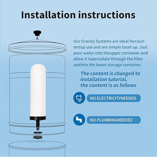 2 PCS 7 inch ceramic water filter Candle,7'' water filter replacement filters with Activated Carbon for Countertop Gravity Water Filter System,Water Cooler Filtration Systems