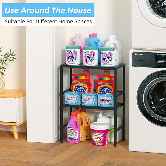 2-Tier Expandable Metal Storage Shelves, 150LBS Heavy Duty Shelving Units and Storage,Adjustable Utility Organization and Storage Shelf Rack For Kitchen Garage Laundry Bathroom Pantry Warehouse