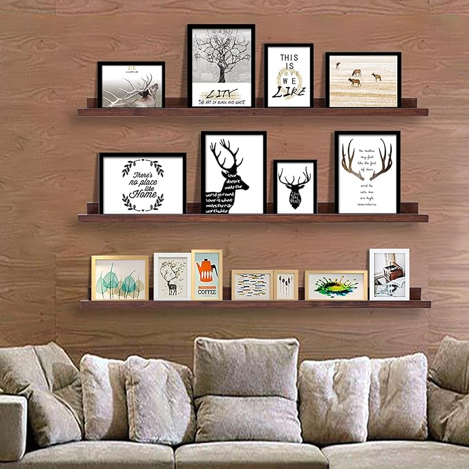 AZSKY Floating Shelves Deep Walnut for Wall Long Picture Ledge Shelf 48 Inch Beige Photo Ledge Shelves with Lip Wall Bookshelf for Kids Bedroom Living Room Bathroom Kitchen Wooden Spice Rack Set of 3