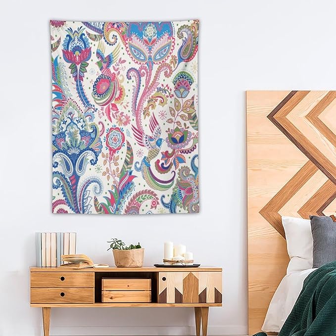 Boho Floral Tapestry, Abstract Mandala Plant Colorful Floral Home Art Wall Hanging for Bedroom Living Room Dormitory 40x60 Inch