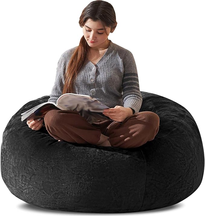Bean Bag Chair 3Ft, Memory Foam Filled, Large Beanbag Chairs for Adults and Teens, Soft Sofa with Removable Flannel Cover, Round Couch for Living Room Bedroom College Dorm (Black, 3FT-36×36"×24")