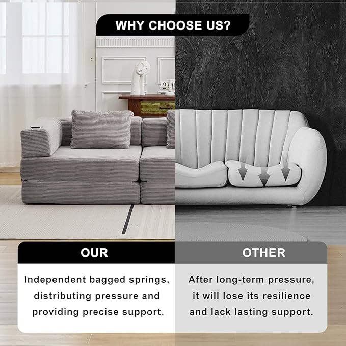 78" W Loveseat Sofa, 4 in 1 Convertible Floor Sofa Bed, Boneless Cloud Couch with Cup Holder, Fold Out Floor Couch, Loveseat Recliner Sleeper for Living Room Bedroom Lounge(Corduroy, White)