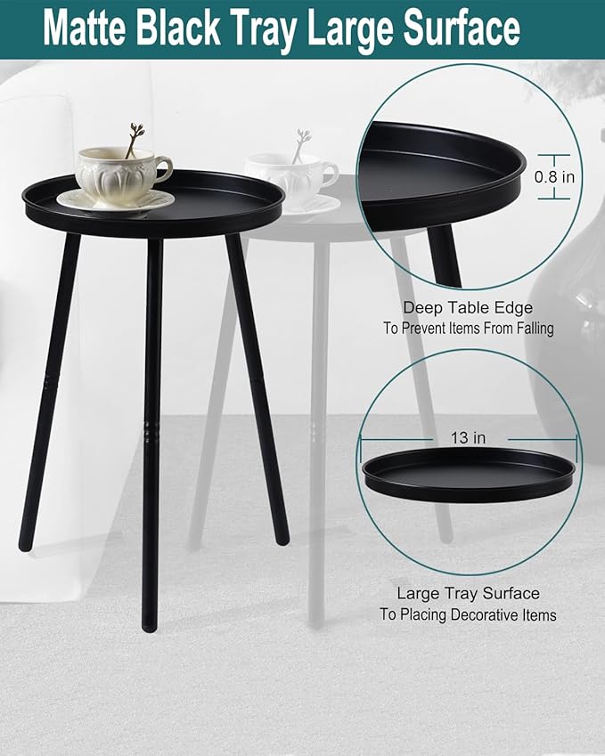 AOJEZOR Side Table: End Table for Any Room - Small Side Tables for Small Spaces All Matte Black with 3 Legged