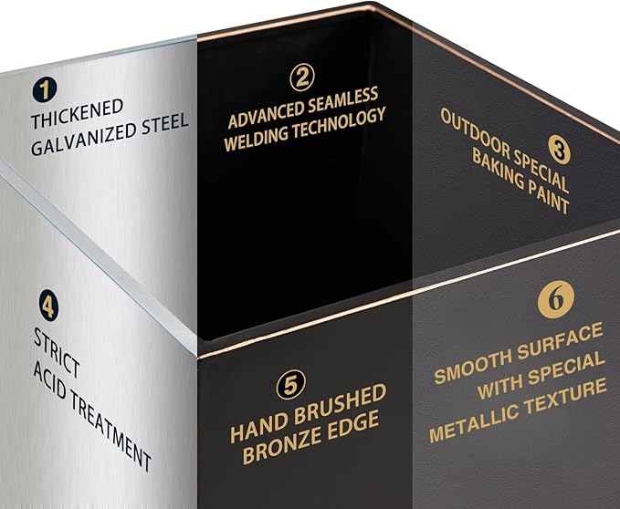 26 Inch Planter Tall Tapered Planter for Front Porch, Patio, Deck, Garden Indoor/Outdoor Tree Planters, Set of 4, Black with Copper Hand Brushed Rim