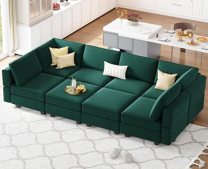 Belffin Modular Sectional Sofa with Storage Chaises Sectional Sleeper Sofa Couch 8 Seat Sectional Bed Green