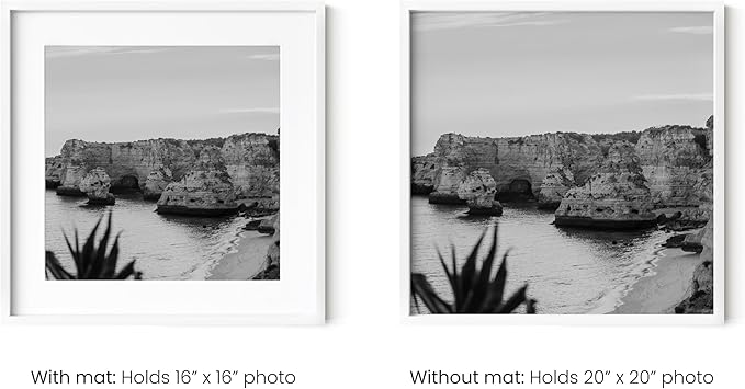 HAUS AND HUES 20x20 White Metal Picture Frames Matted to 16x16 - Features Premium Aluminum & Hanging Hardware, Shatterproof Plexiglass - Ideal for Home, Room, Office (20x20 in, White, Set of 9)