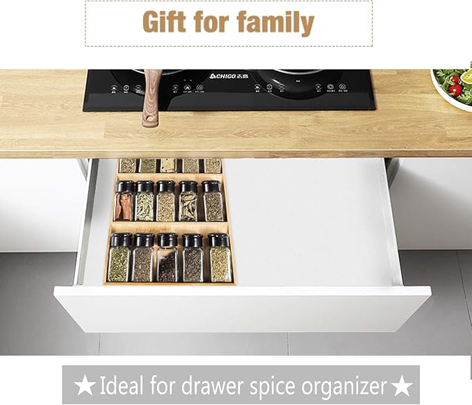 3-Tier Bamboo Drawer Spice Rack Wooden Kitchen Cabinet Spice Organizer Spice Jar Holder, Medicine/Health Care/Vitamin Bottles Storage Rack (Pre-Measure Drawer Dimensions), 1 Pack Drawer Rack