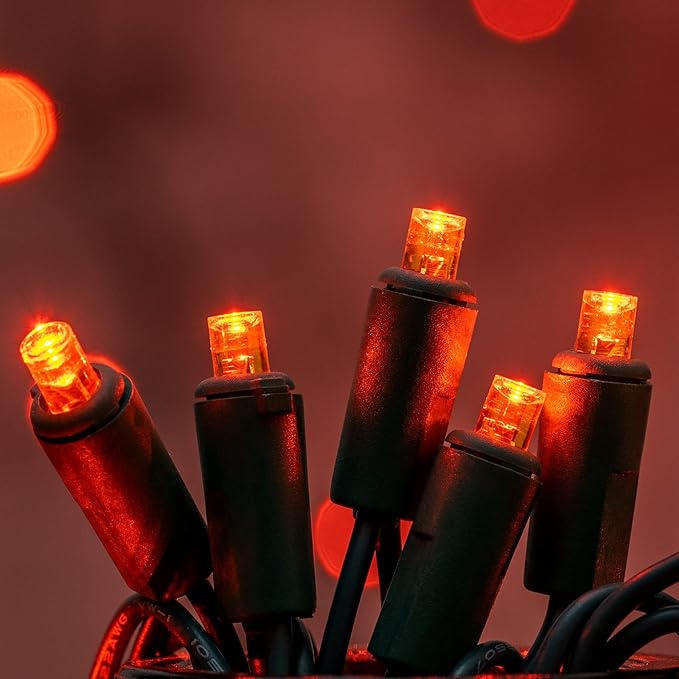 200 Count Orange Wide Angle LED Christmas Lights, 66 ft Green Wire UL Certified Commercial Grade 5mm Holiday String Light Set (Orange)