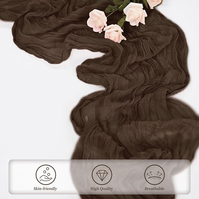 6FT 20 Pack Brown Cheesecloth Table Runner 20 x 120 Inch Long Boho Fabric Rustic Cheese Cloth Table Runner for Wedding Bridal Shower Baby Shower Gauze Sheer Birthday Party Table Decorations
