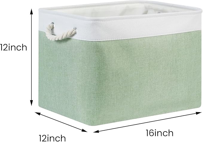 Bidtakay Baskets Fabric Closet Organizer Set of 2 Green Collapsible Storage Bins with Handles 16x12x12 in Large Decorative Tall Baskets for Shelves Nursery Baby Toys Storage Living Room Decor