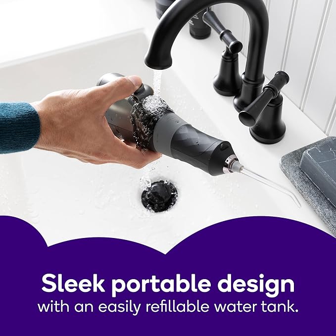 Burst Electric Water Flosser for Teeth Cleaning (3 Modes/Black) | Cordless | Plaque Removal Between Braces & Dental Work | Portable Floss | Refillable 110mL Tank