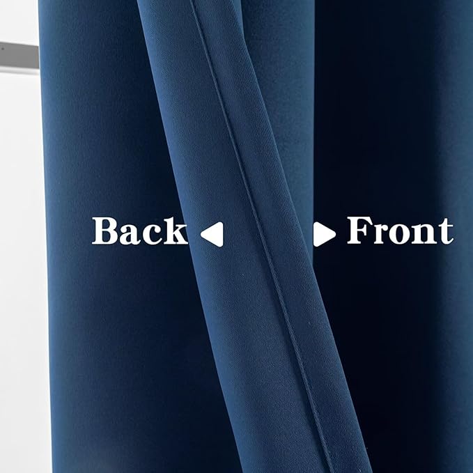 Blackout Curtains 96 Inches Long for Bedroom, Thermal Insulated Blackout Curtains 2 Panels Set, Solid Grommet Privacy Room Darkening Drapes for Living Room Windows(W52 x L96, Navy Blue)