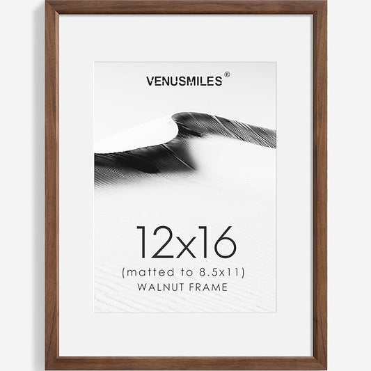 12x16 Picture Frame Natural Solid Walnut Photo Frames with 8.5x11 Removable Mat Wall Hanging Large Handcrafted Frame with HD Plexiglass Wall and Tabletop Display Large Poster Frame