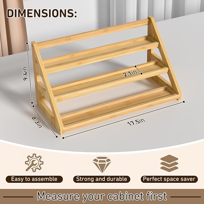 Bamboo Tiered Spice Rack, for Countertop Spice Organizer for Pantry Spice Shelf Organizer Kitchen Spices Rack