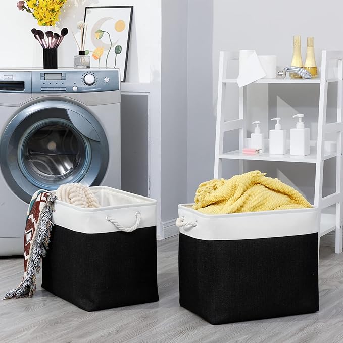 Bidtakay Baskets Extra Large Storage Bins for Clothes Set of 2 Black Baskets for Organizing Fabric Bins 17x12x15 In Tall Baskets with Handles Decorative Basket for Home Organiztion Dog Toy Baskets