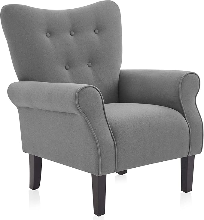 BELLEZE Modern Accent Chair, High Back Armchair, Upholstered Wingback Side Chair, Padded Single Sofa with Wooden Legs for Living Room, Bedroom - Gray