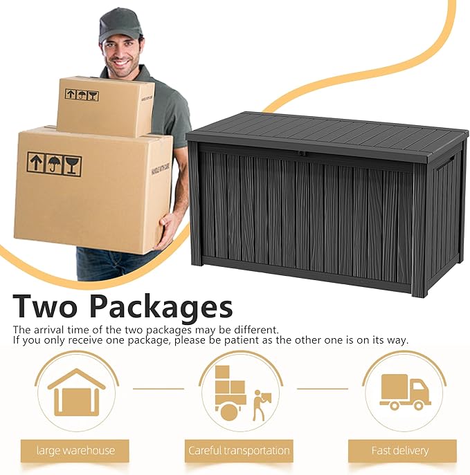 182 Gallon Deck Box Waterproof, UV Resistant Resin Outdoor Storage Box with Hydraulic Rod, Lockable Design and Enhanced Durability for Patio, Garden, and Poolside Use