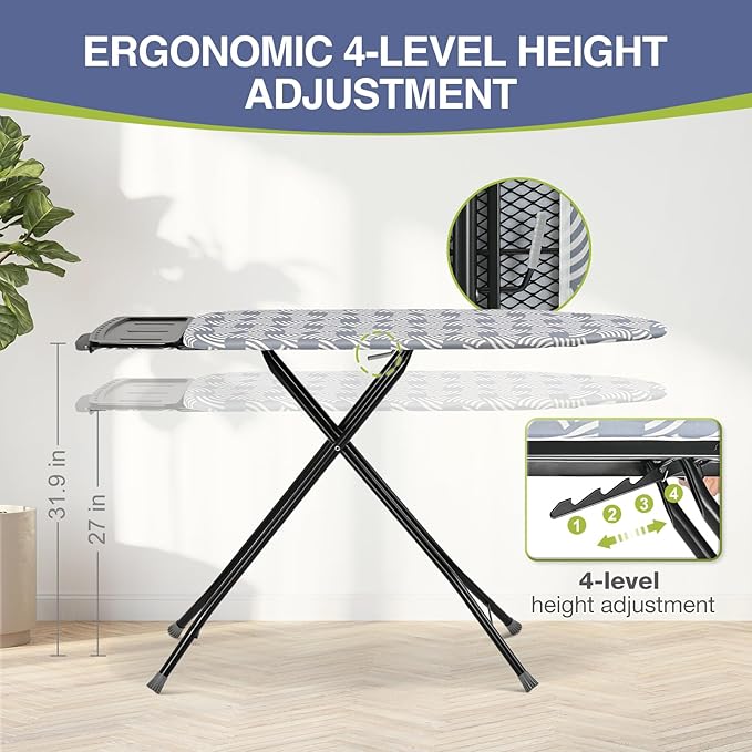 APEXCHASER Ironing Board, Full Szie Iron Board with Iron Rest,Height Adjustable,Extra Thick Heat Resistant Cover with Sleeve Board 15x45 Blue