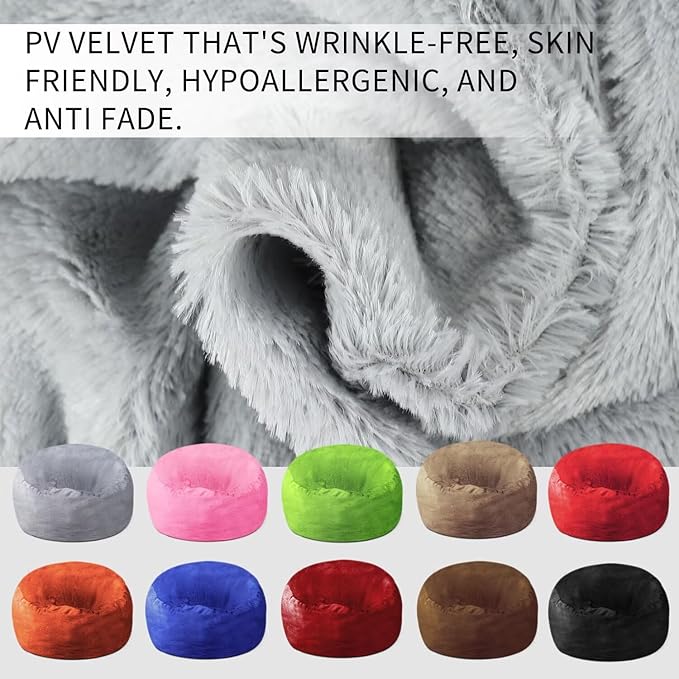 Bean Bag Chair for Adults 4FT,Soft Removable Cover for Teens/Girls Bedroom,Fluffy Giant Round Floor Beanbag Lounger Chairs (No Filler,Light Gray)