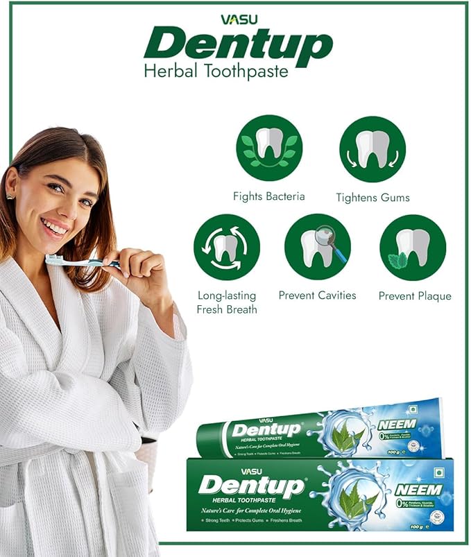 Vasu Dentup Herbal Neem Toothpaste | Ayurvedic Gum Care Toothpaste for Cavity Protection, Gum Strength, Fresh Breath | Fluoride-Free Natural Oral Care – 100g Each (Pack of 2)