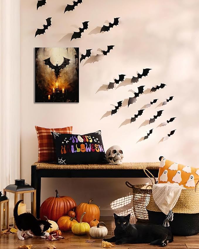 AbcCustomize Halloween Canvas Wall Art - Vintage Moody Bat Poster, Gothic Dark Academia Wall Decor, Spooky Halloween Decor for Farmhouse & Cottage, Fall Decorations Indoor for Living Room & Bedroom