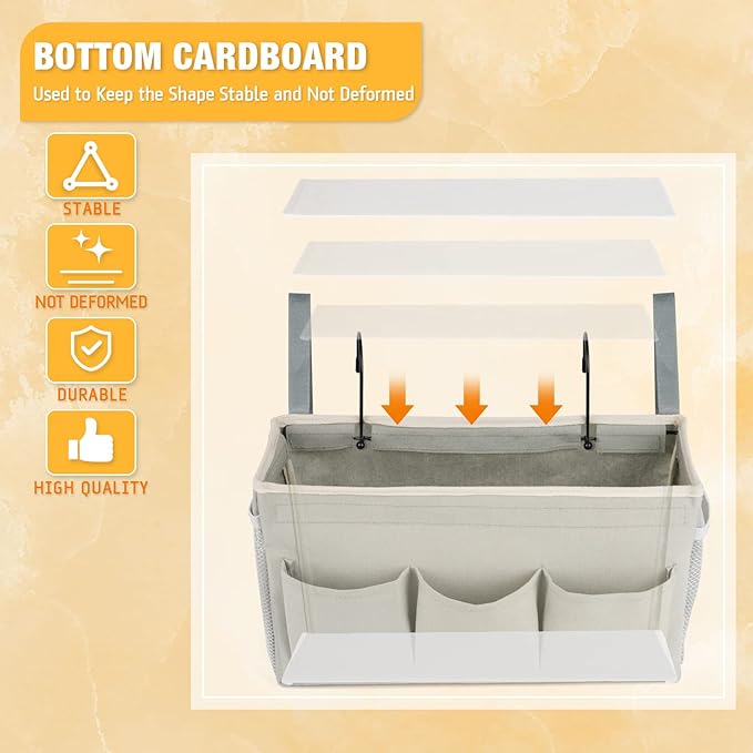 Bedside Caddy Organizer with Fixed Straps & Water Bottle Holder for Home, College Dorm, Bunk Bed, Hospital & Crib Bed Rails (2 pcs, Grey)