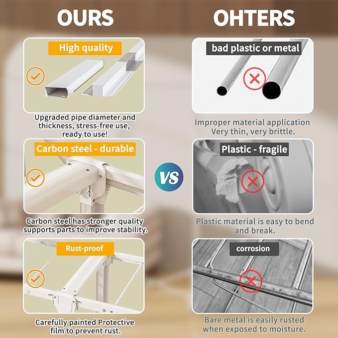 Heavy Duty Clothes Drying Rack Foldable, Aluminum Large Drying Rack Clothing with 2 Height-Adjustable Drying Wings, Laundry Racks for Drying Clothes,Easy to Fold,Indoor Outdoor Use